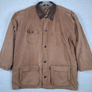 J Crew Oarsman Mens XXL Barn Chore Coat Brown Leather Collar Sun Faded
